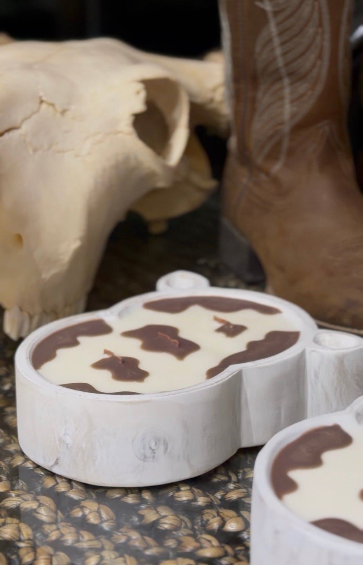 PRE ORDER- Western Cream Hide Cow Head Candle