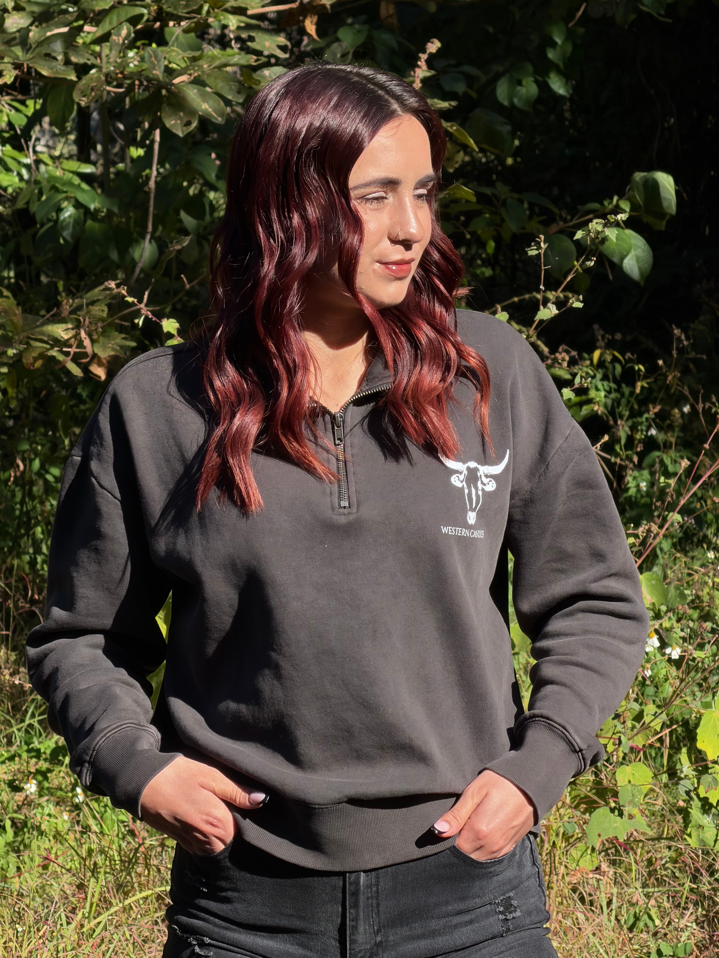 PRE ORDER- Ladies faded black 1/2 zip