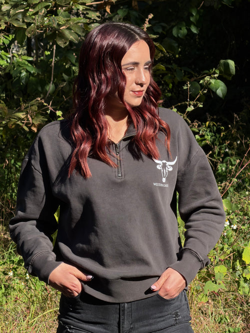 PRE ORDER- Ladies faded black 1/2 zip