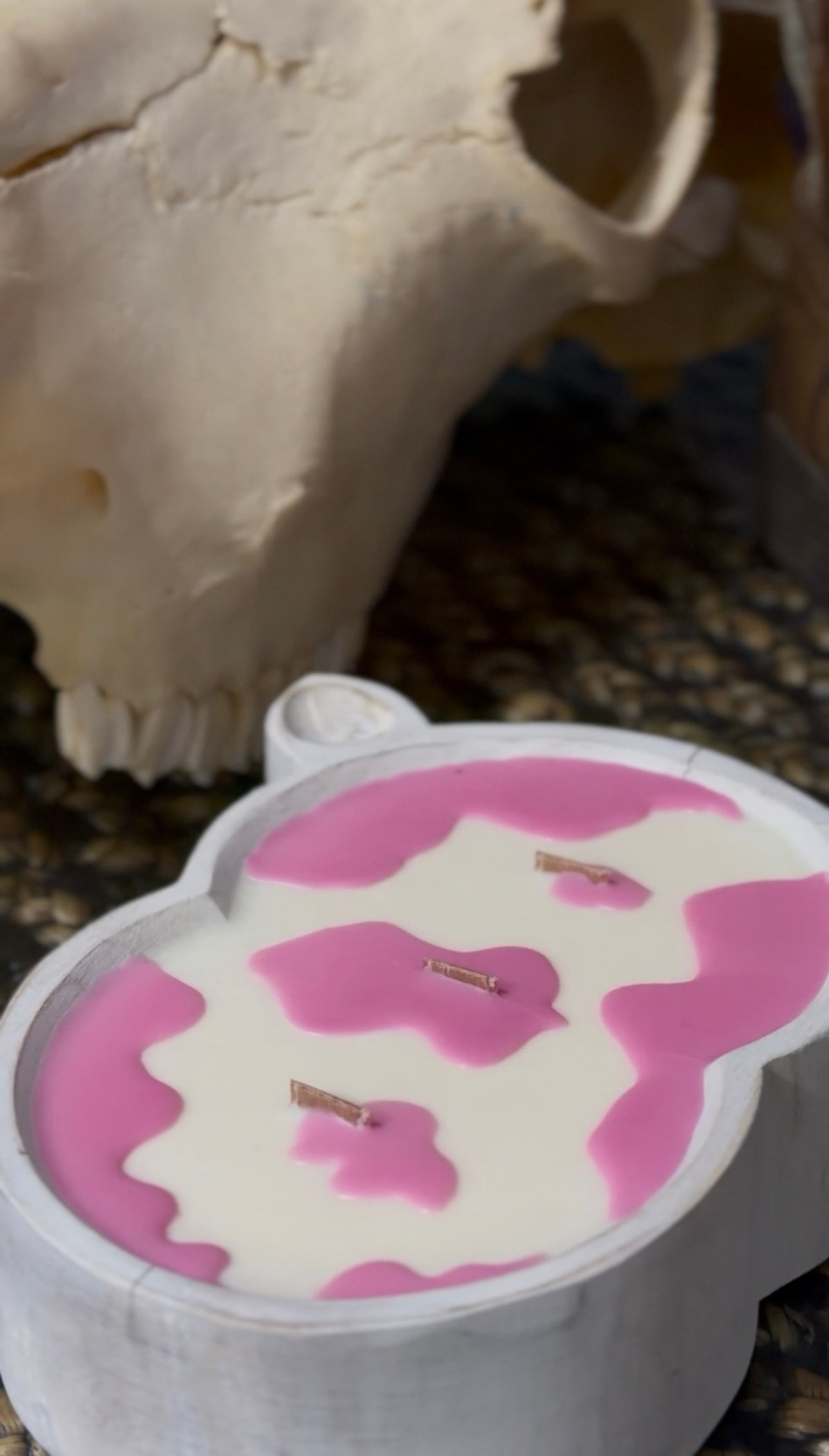 PRE ORDER- Western Strawberry Hide Cow Head Candle